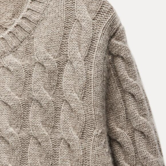 NWT ZARA CABLE-KNIT 100% CASHMERE SWEATER L - Picture 7 of 7